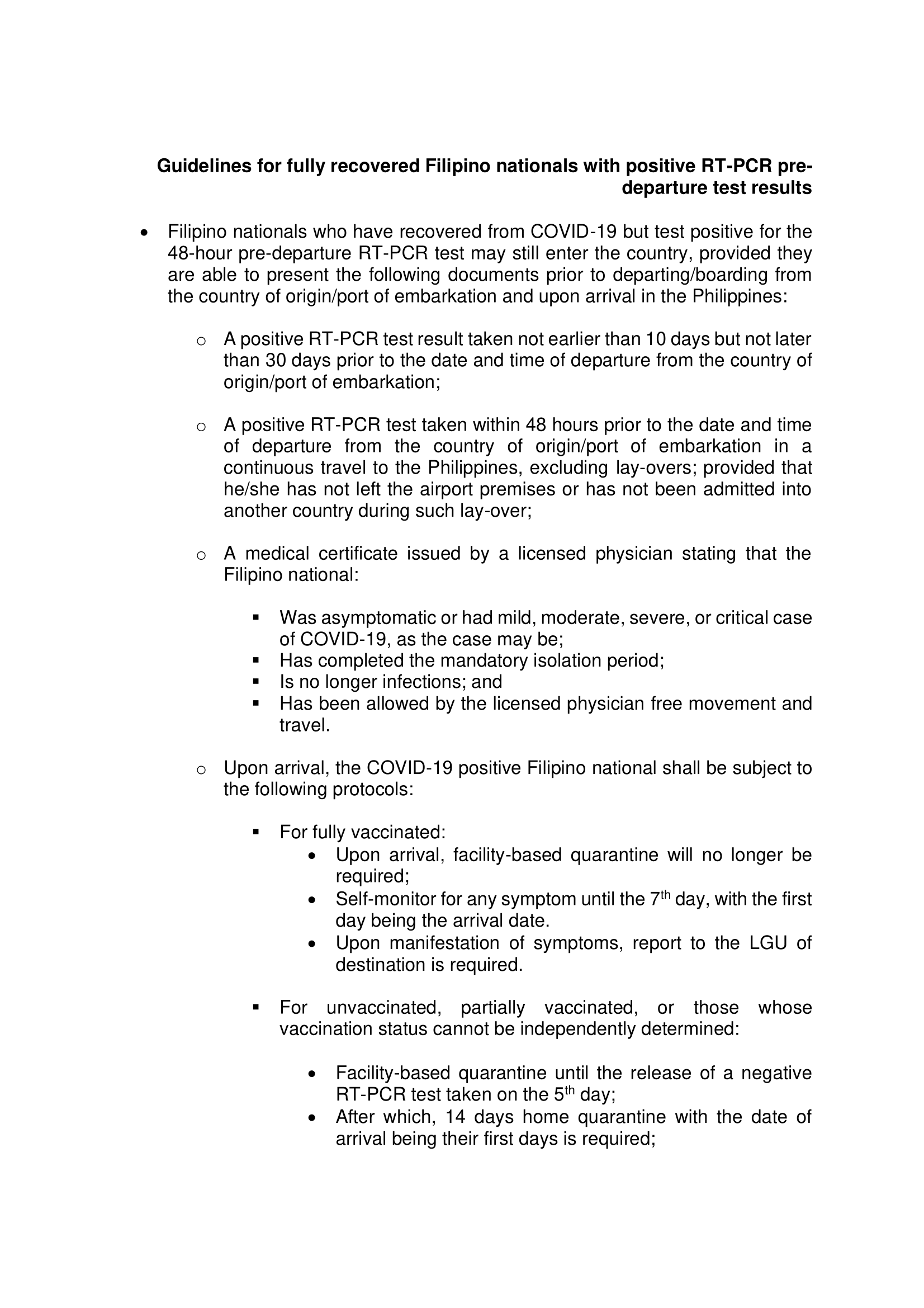 Fully Vaccinated and Boosted Filipinos and Foreign Nationals may enter the Philippines without RT 3